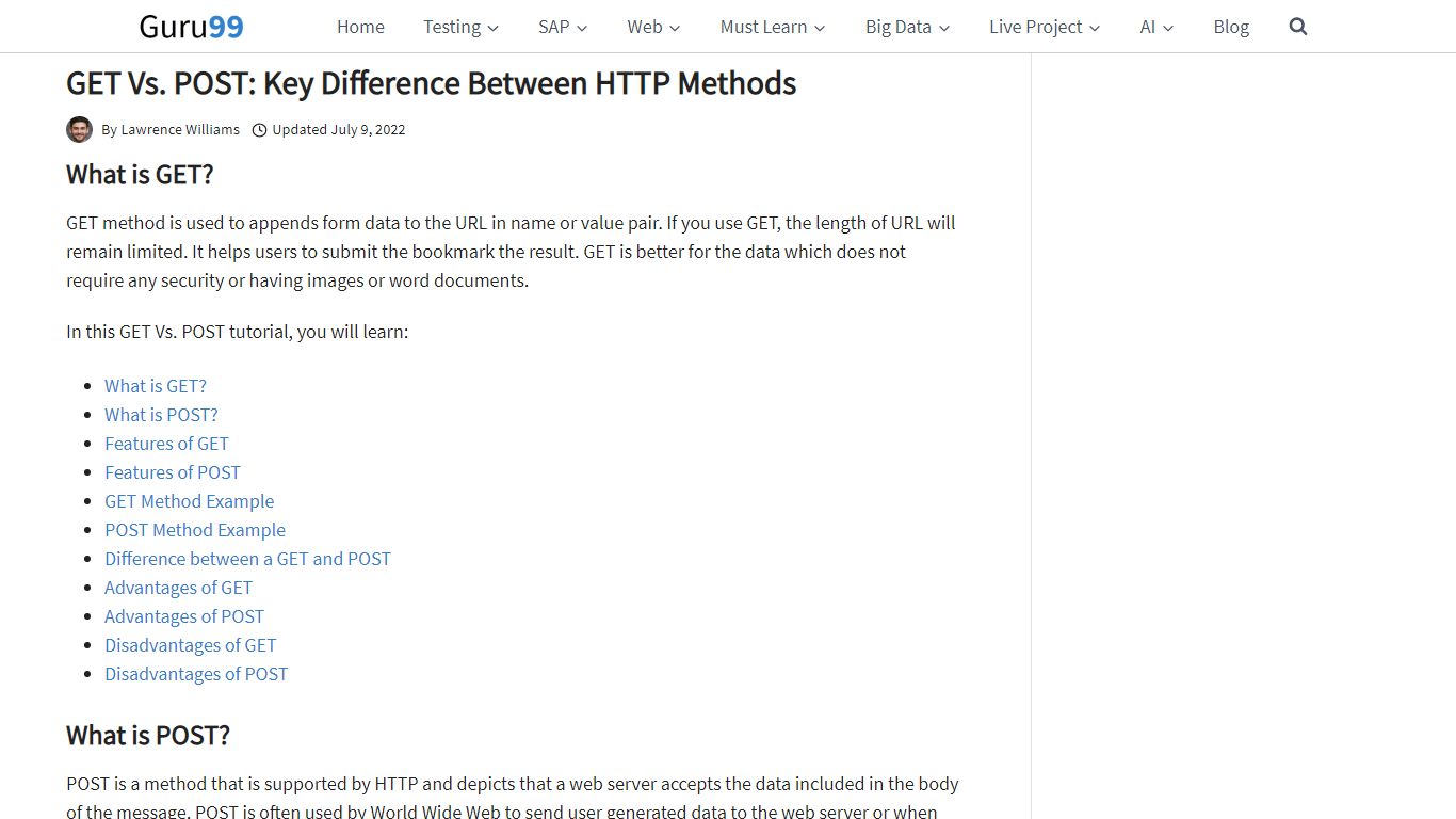 GET Vs. POST: Key Difference Between HTTP Methods - Guru99