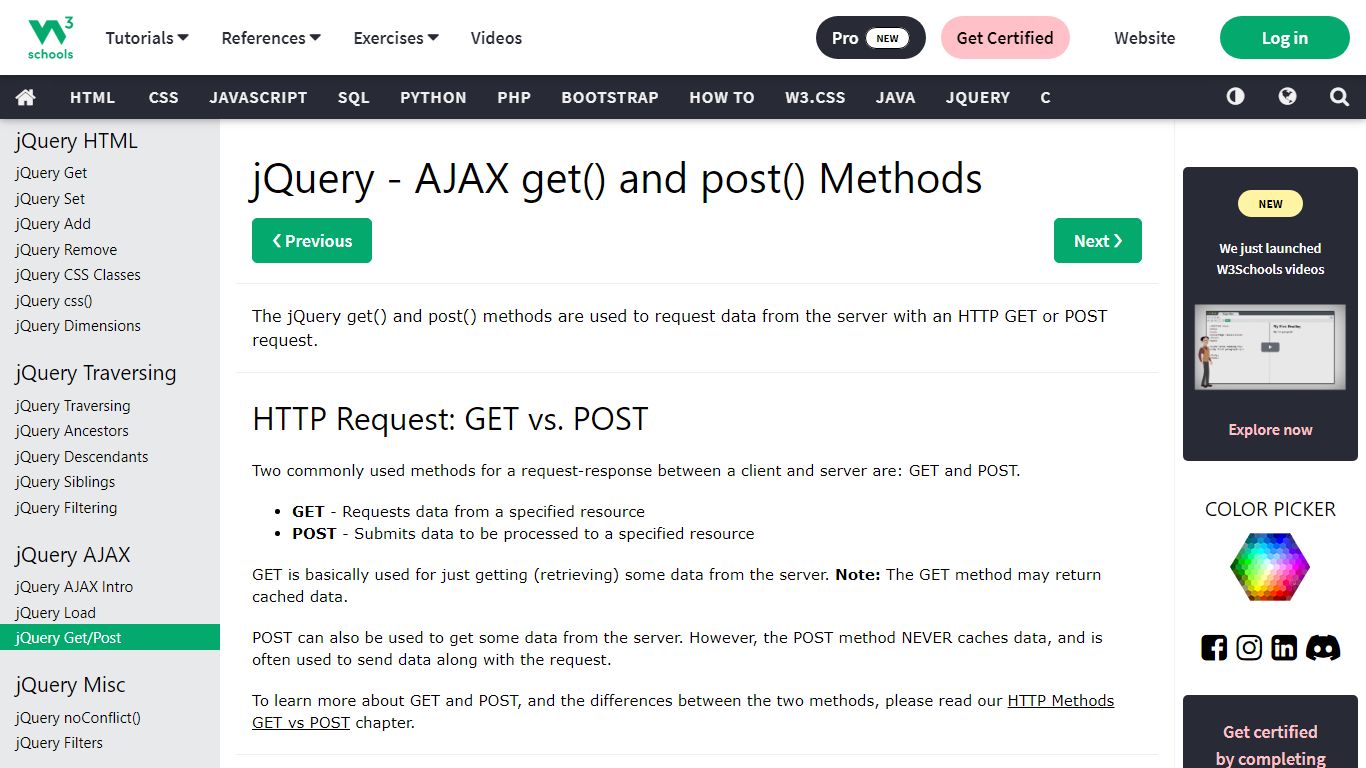 jQuery AJAX get() and post() Methods - W3Schools